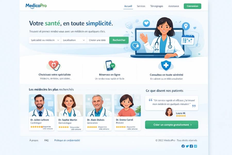 Page d'accueil d'une application web