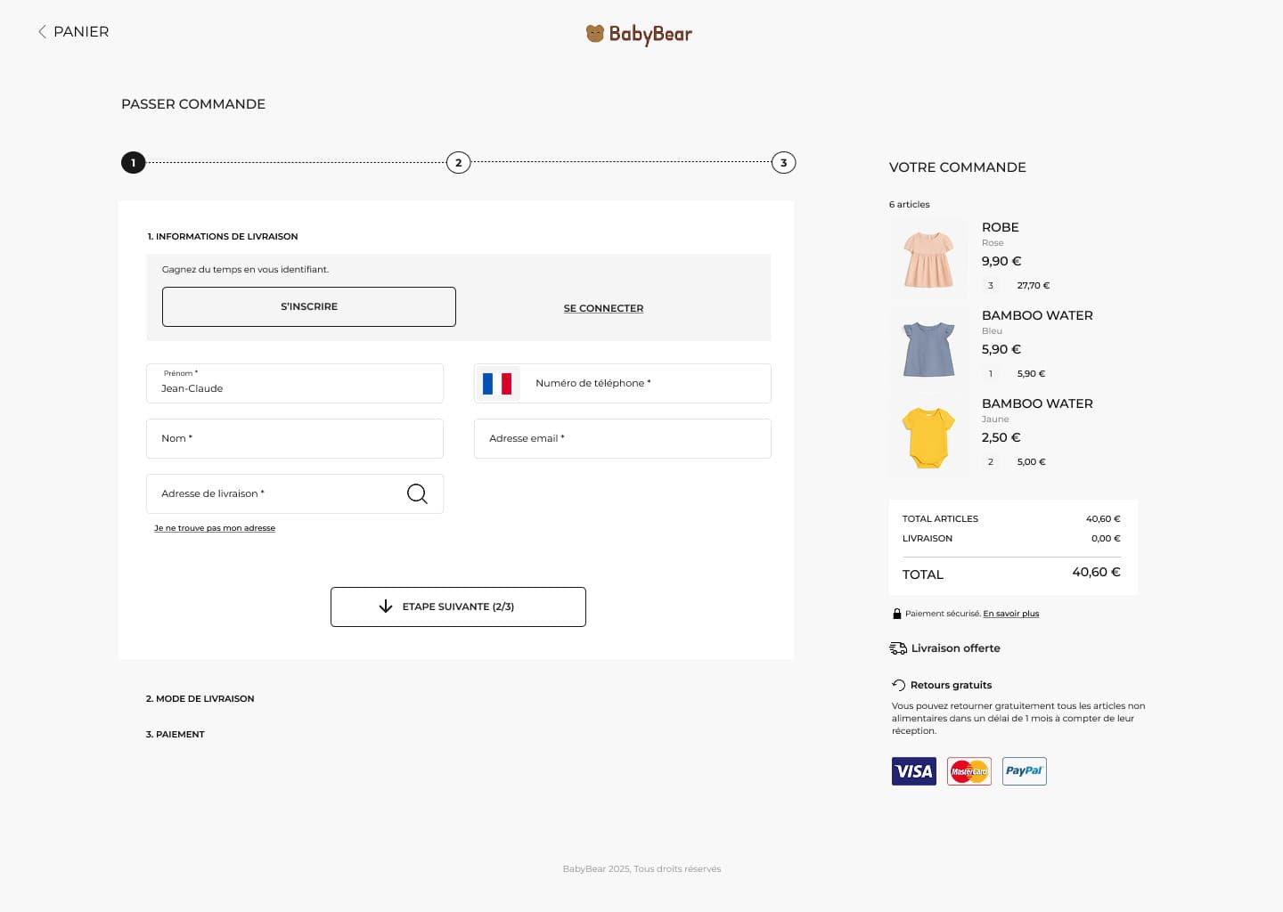 Formulaire de checkout