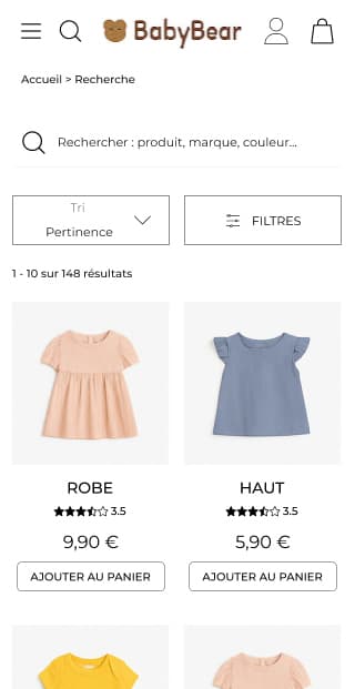Page de recherche sur mobile